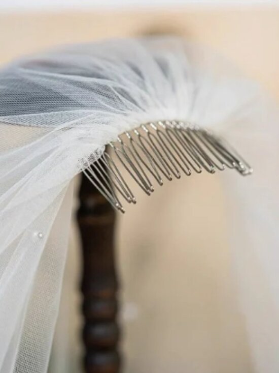 Short Pearl Beaded Short Wedding Veil main image 6